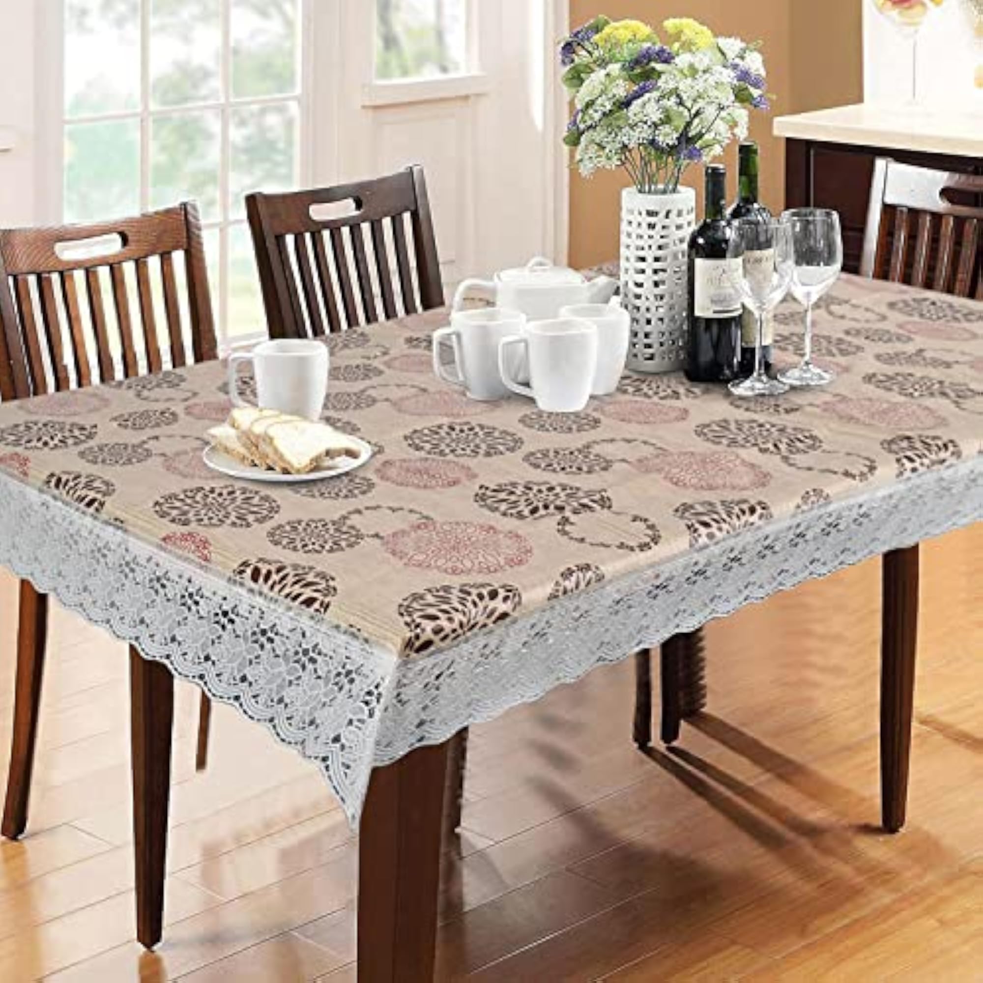 PVC Washable Cleaning Oil Printed Dining Table Cover, 4 Seater